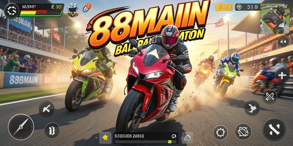 Tampilan gameplay menegangkan dalam balapan motor yang seru.