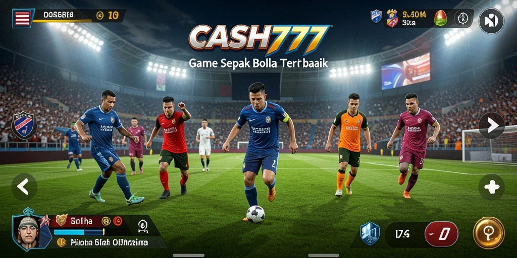 Screenshot utama menunjukkan gameplay sepak bola yang memukau.