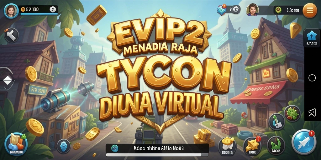 Tangkapan layar utama <strong>EVIP2</strong> menampilkan pemain yang membangun bisnis dengan grafik yang hidup.