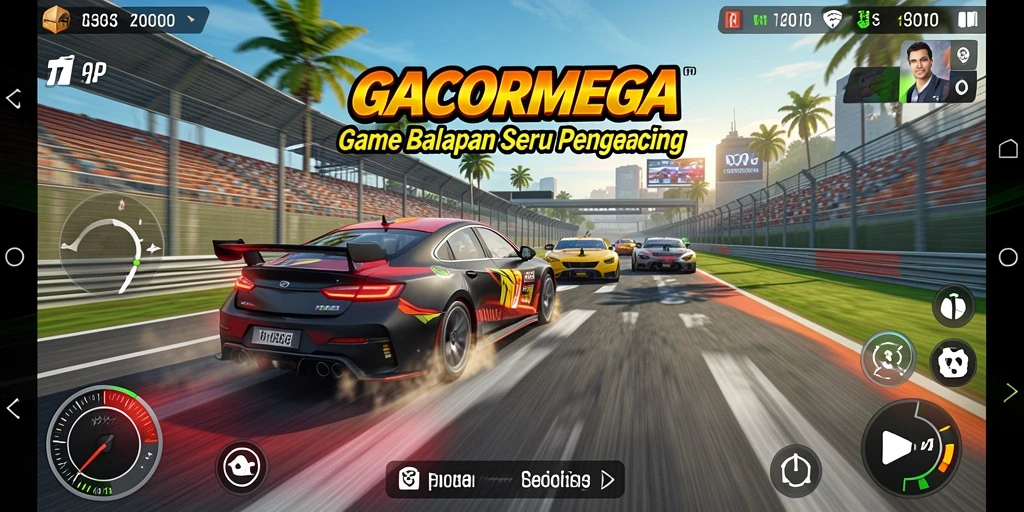 Gameplay GACORMEGA menampilkan aksi balapan yang mendebarkan dan grafis menarik.