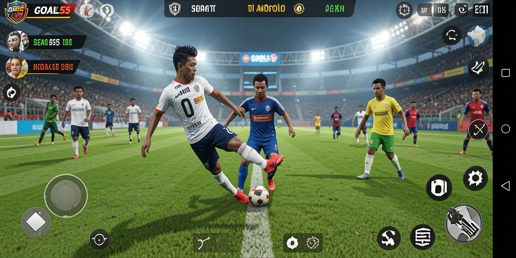 Tampilan gameplay seru dari GOAL55 dengan aksi sepak bola nyata.