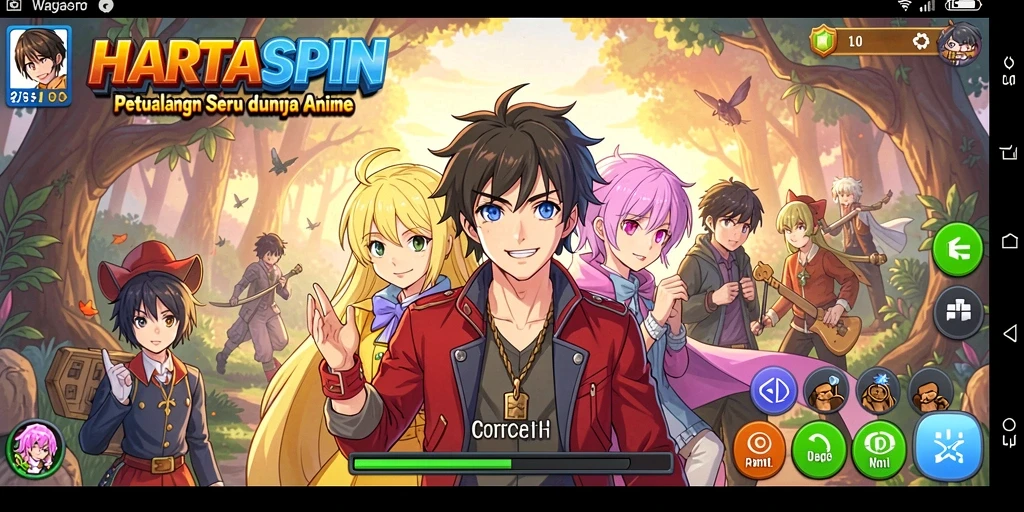 Tampilan gameplay HARTASPIN yang menakjubkan penuh aksi dan karakter.
