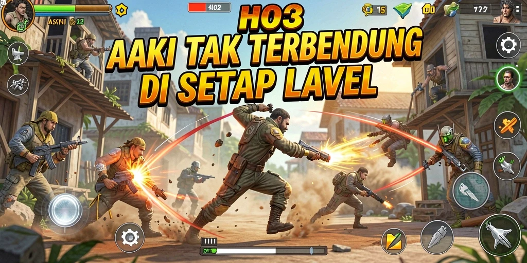Screenshot utama HO3 menampilkan aksi seru dan karakter dinamis.