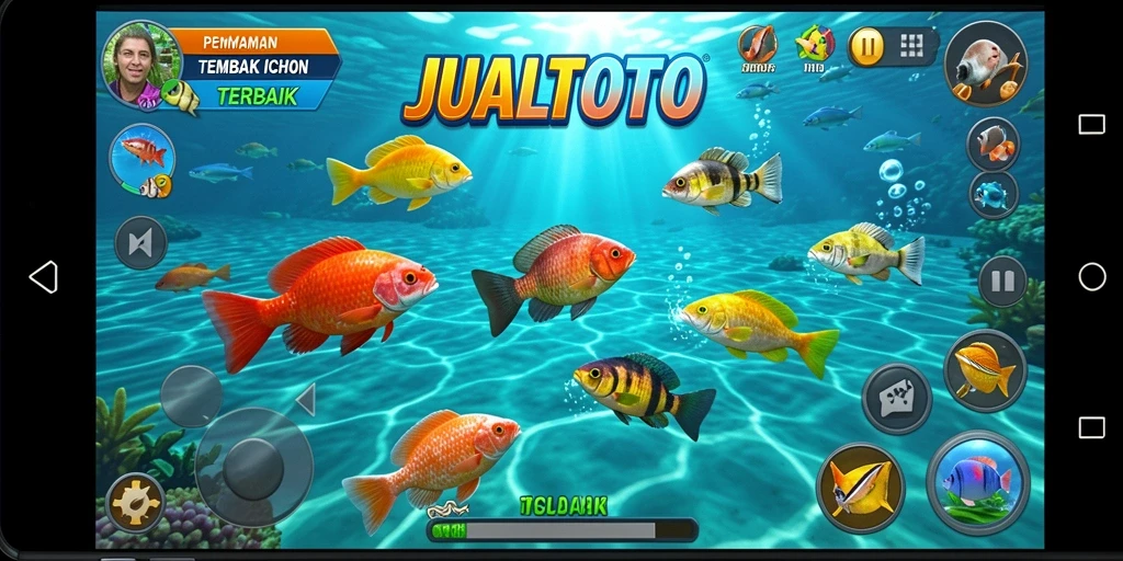 Tampilan gameplay <strong>JUALTOTO</strong> yang menonjolkan aksi menembak ikan.