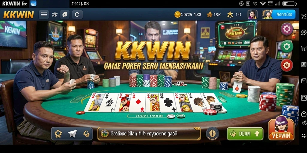 Tampilan gameplay seru dari KKWIN dengan suasana poker yang mendebarkan.