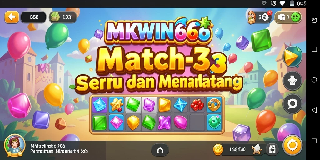 Tampilan gameplay yang menarik dari MKWIN666 dengan kombinasi elemen Match-3.