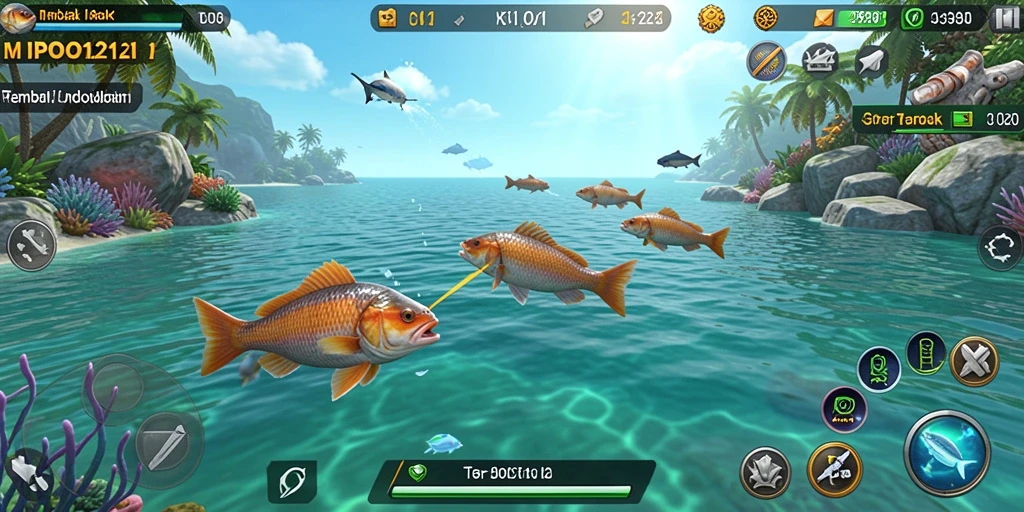 Screenshot utama MPO2121 menampilkan gameplay seru Tembak Ikan.