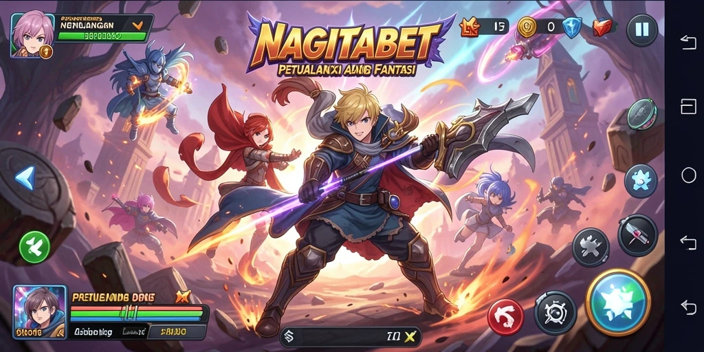Tampilan gameplay NAGITABET dengan karakter anime yang beraksi.