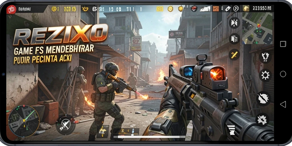 Screenshot gameplay <strong>REZIXO</strong> menampilkan aksi tembak-tembakan yang mendebarkan.